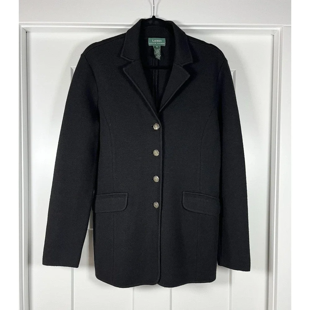 Vintage 90s Lauren Ralph Lauren Wool Sweater Blazer Equestrian Jacket Womens M